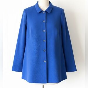 Nina McLemore Cobalt Blue Textured Cotton Blazer with Pockets Made in USA Sz 14